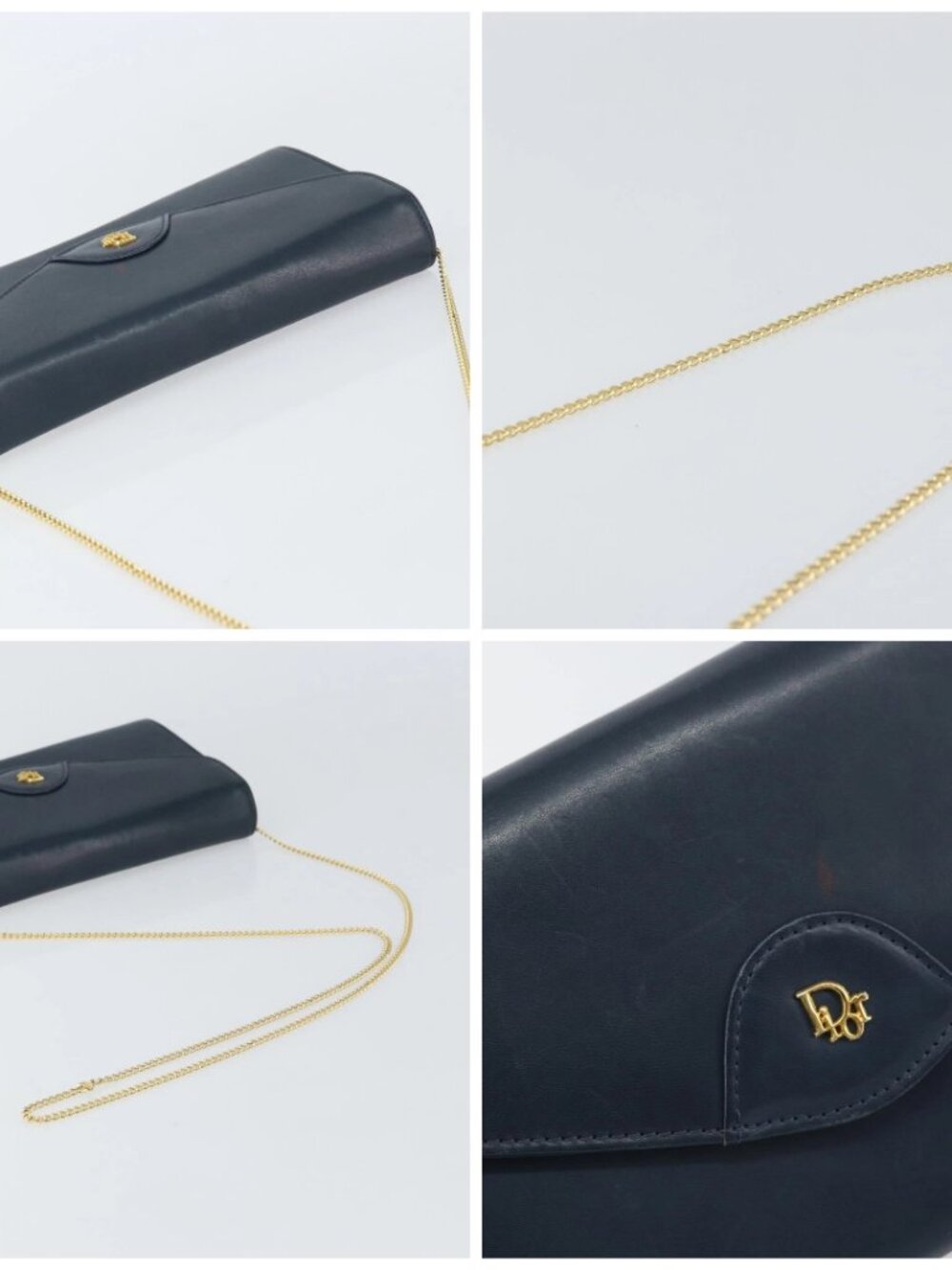 Christian Dior Chain Shoulder Bag Leather Navy Gold Auth BA9389 - Picture 16 of 16